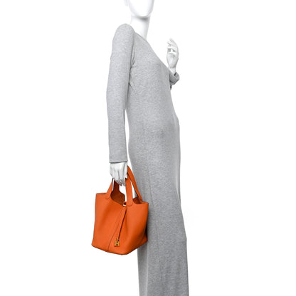 Hermes Taurillon Clemence Picotin Lock 22 MM Orange 2 of 13