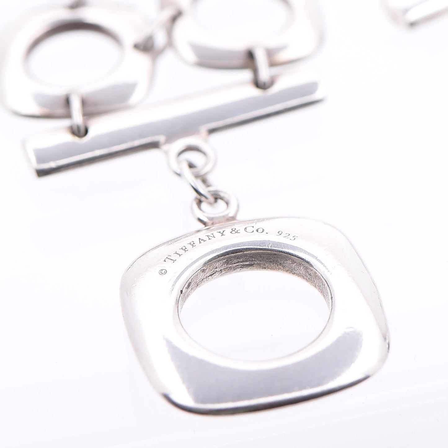 Sterling Silver Double Cushion Square Link Toggle Bracelet