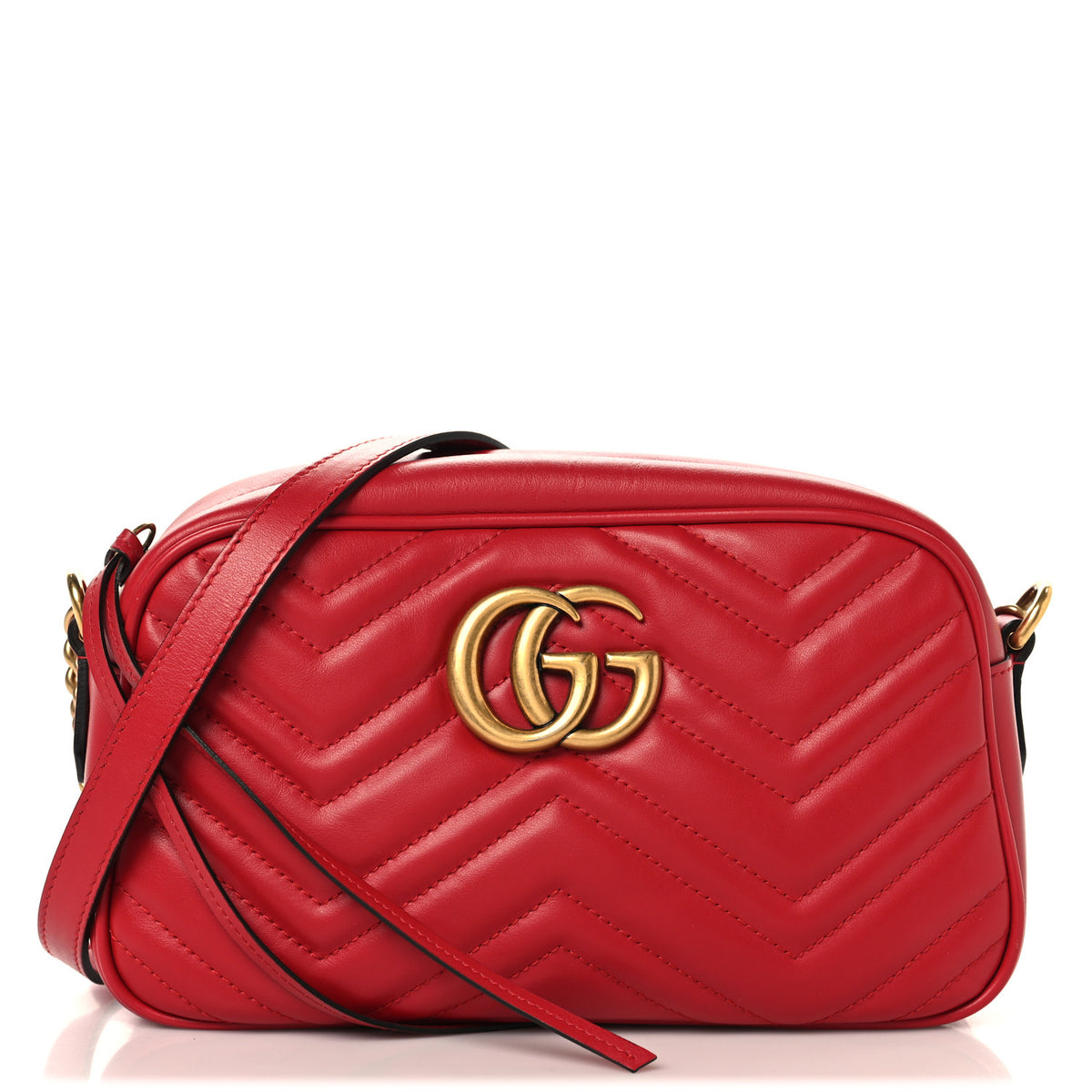 Calfskin Matelasse Small GG Marmont Chain Shoulder Bag Hibiscus Red