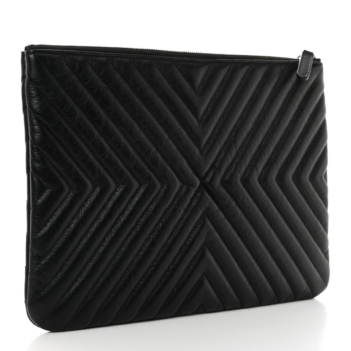 Calfskin Chevron Quilted Tassel Medium Cosmetic Case Black