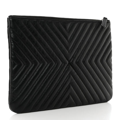 Chanel Calfskin Chevron Quilted Tassel Medium Cosmetic Case Black 3 of 7