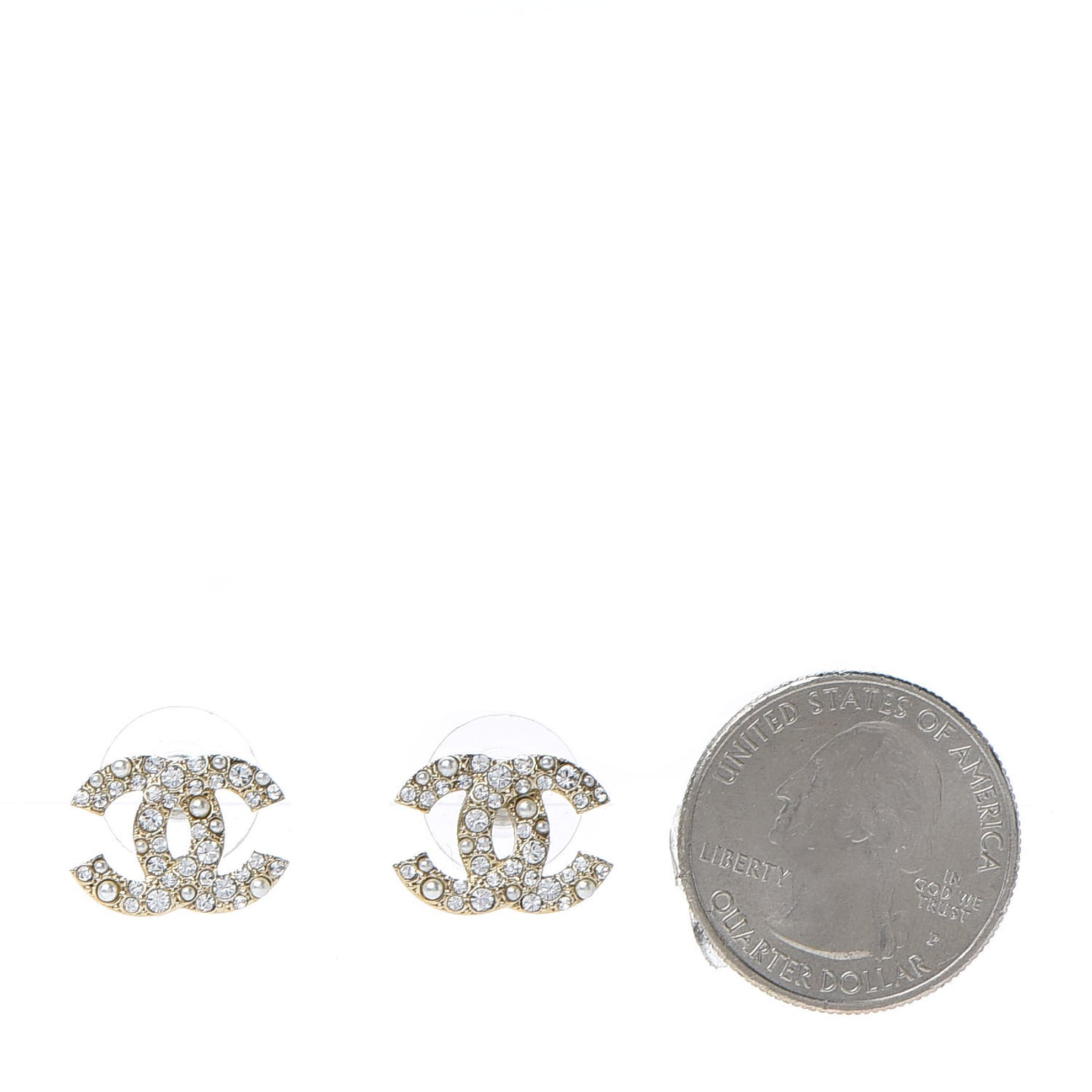 Crystal Pearl Caviar CC Stud Earrings Gold