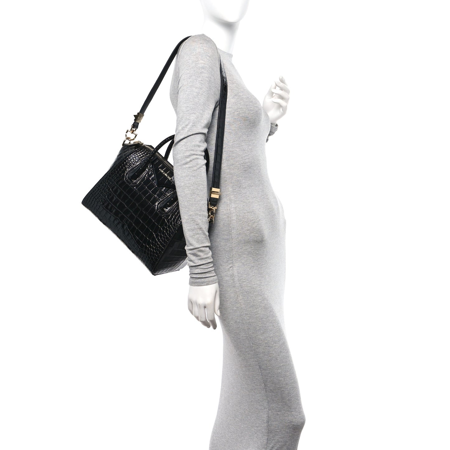 Calfskin Crocodile Embossed Small Antigona Black
