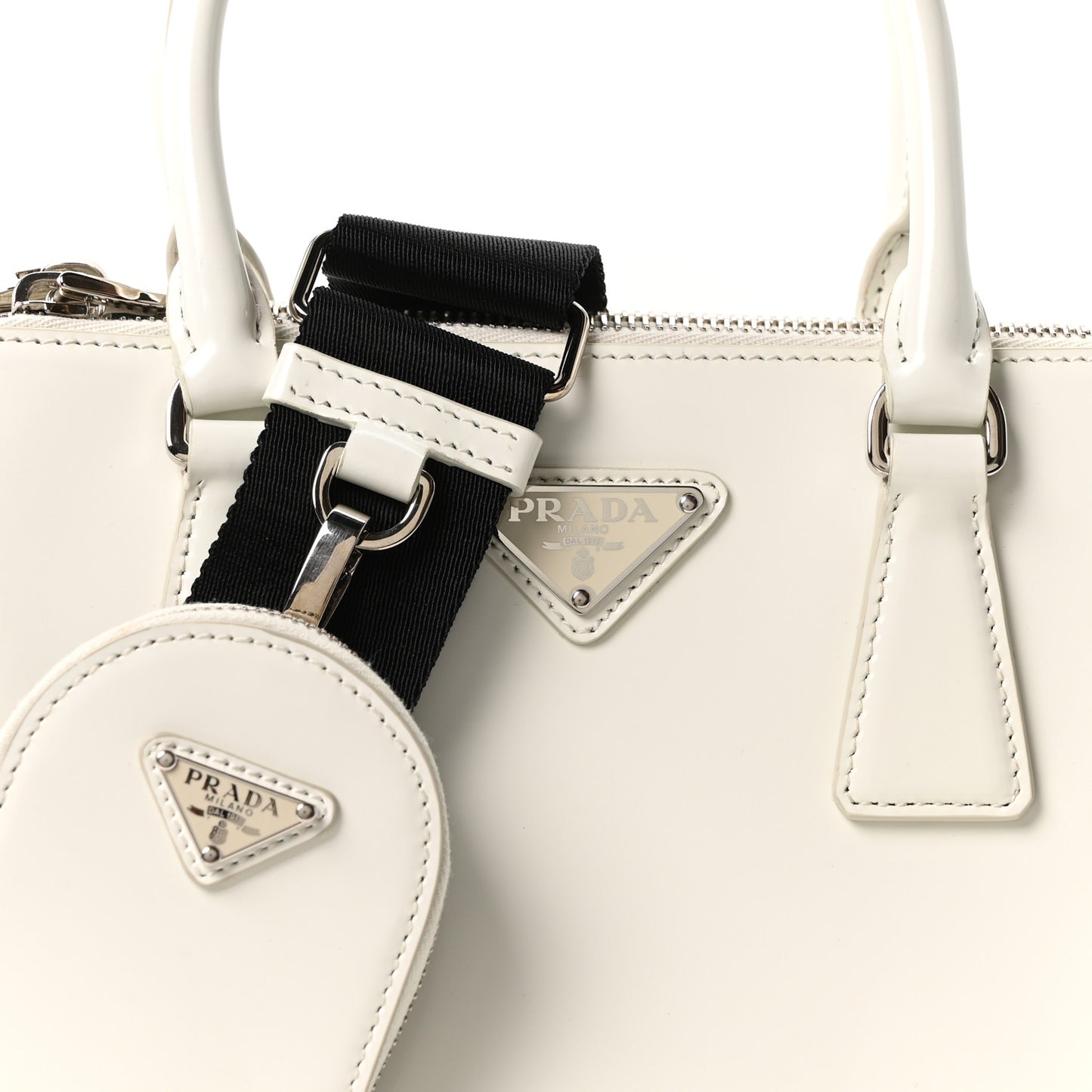 Spazzolato Small Galleria Double Zip Tote White Black