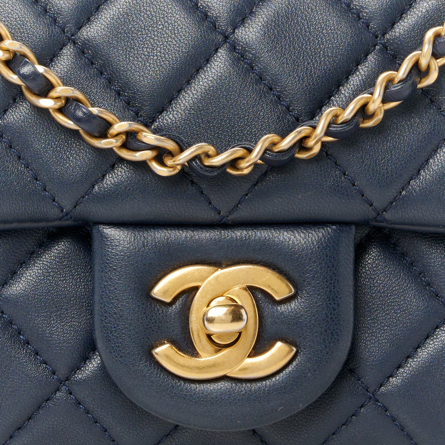 Chanel Lambskin Quilted Mini Pearl Crush Rectangular Flap Navy