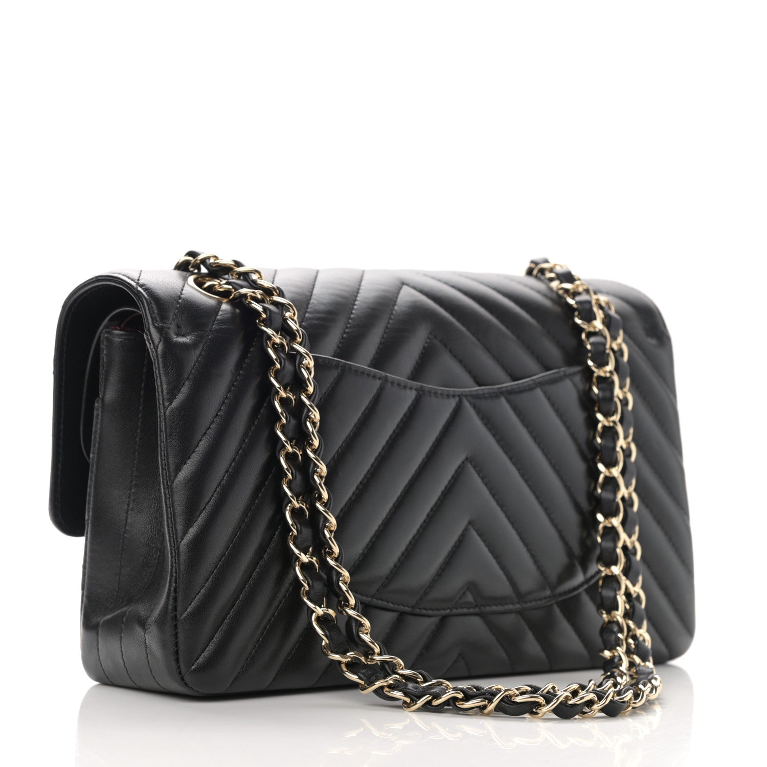 Chanel Lambskin Chevron Quilted Medium Double Flap Black 2 of 14