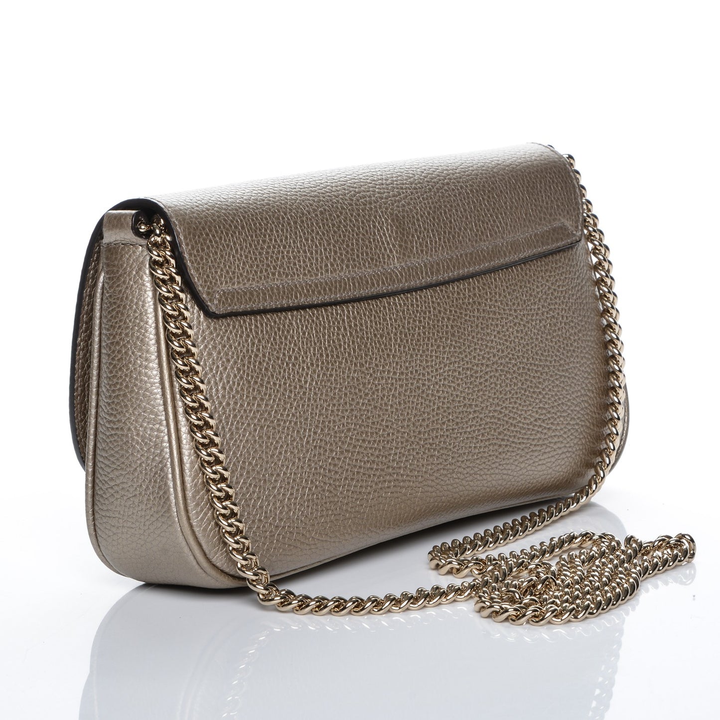 Metallic Pebbled Calfskin Medium Soho Flap Crossbody Golden Beige