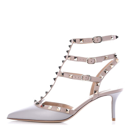 Valentino Garavani Calfskin Nappa Rockstud Ankle Strap 65mm Pumps 39 Pastel Grey Poudre 1 of 9