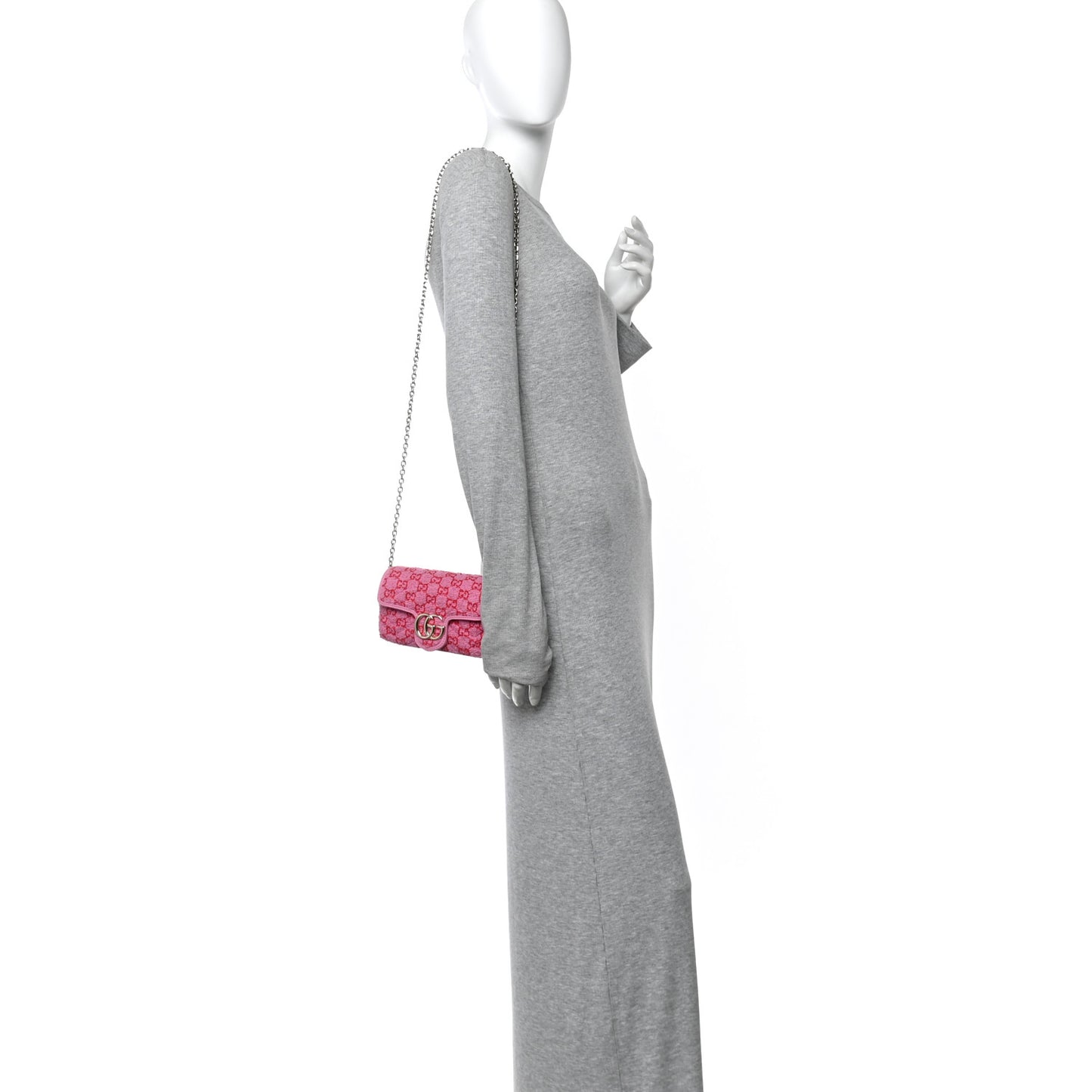 Tweed GG Monogram Mini GG Marmont Shoulder Bag Pink Red
