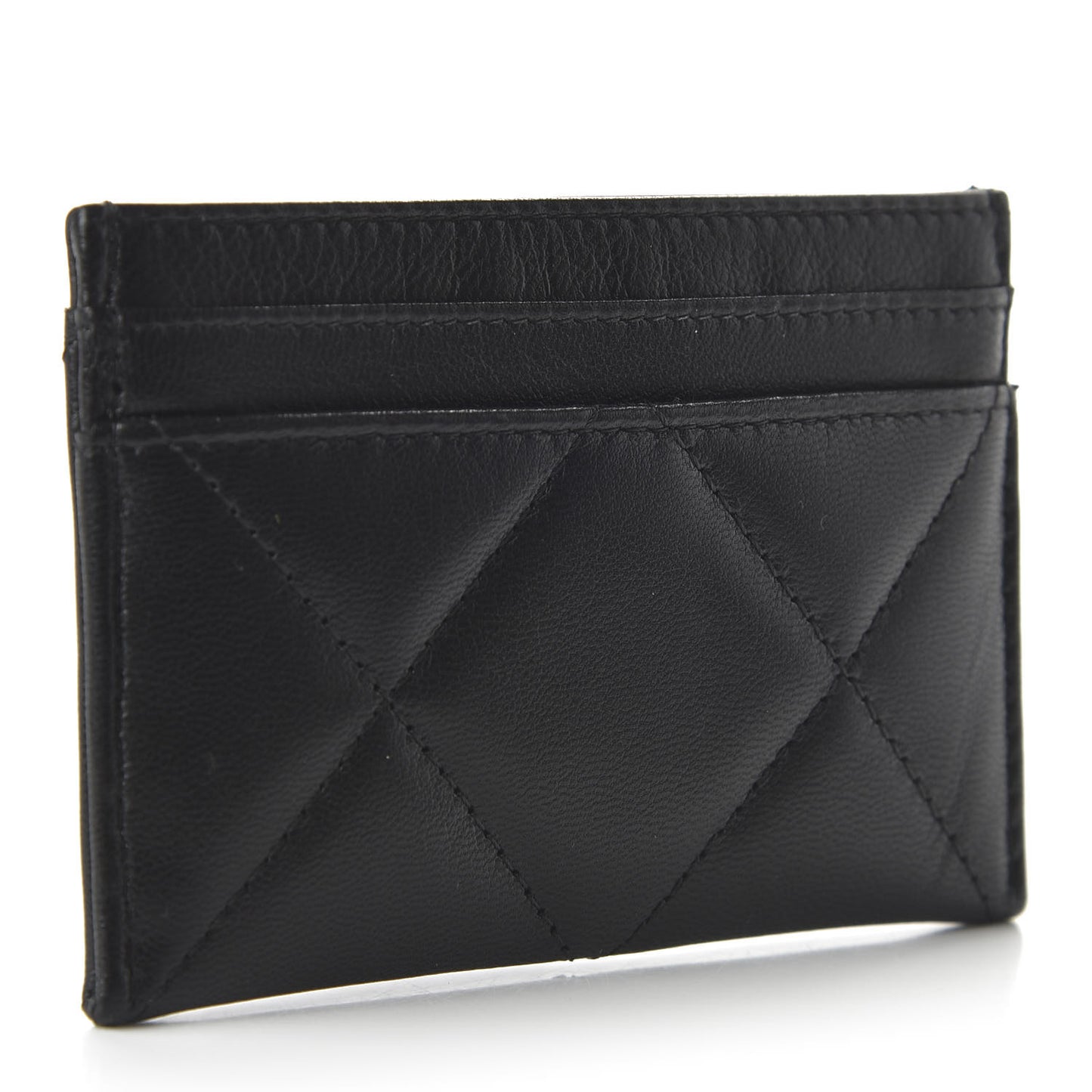 Shiny Goatskin Quilted Chanel 19 Card Holder Black