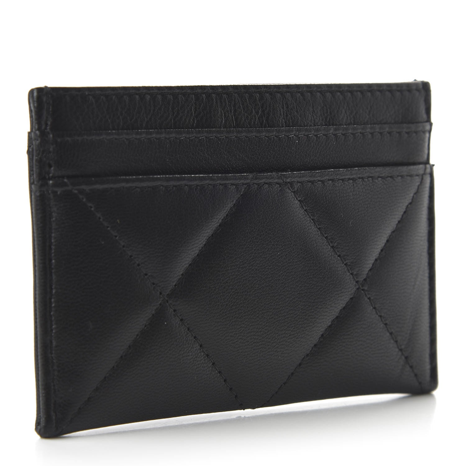 Chanel Shiny Goatskin Quilted Chanel 19 Card Holder Black 3 of 11