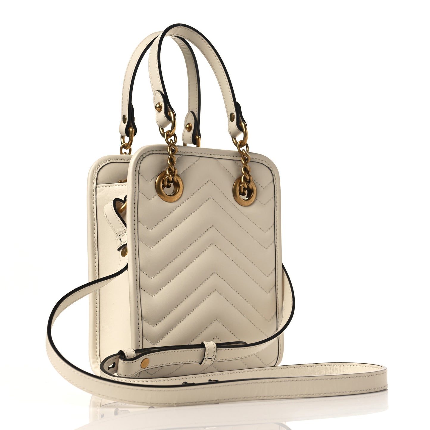 Calfskin Matelasse Chevron Mini GG Marmont Tote Mystic White