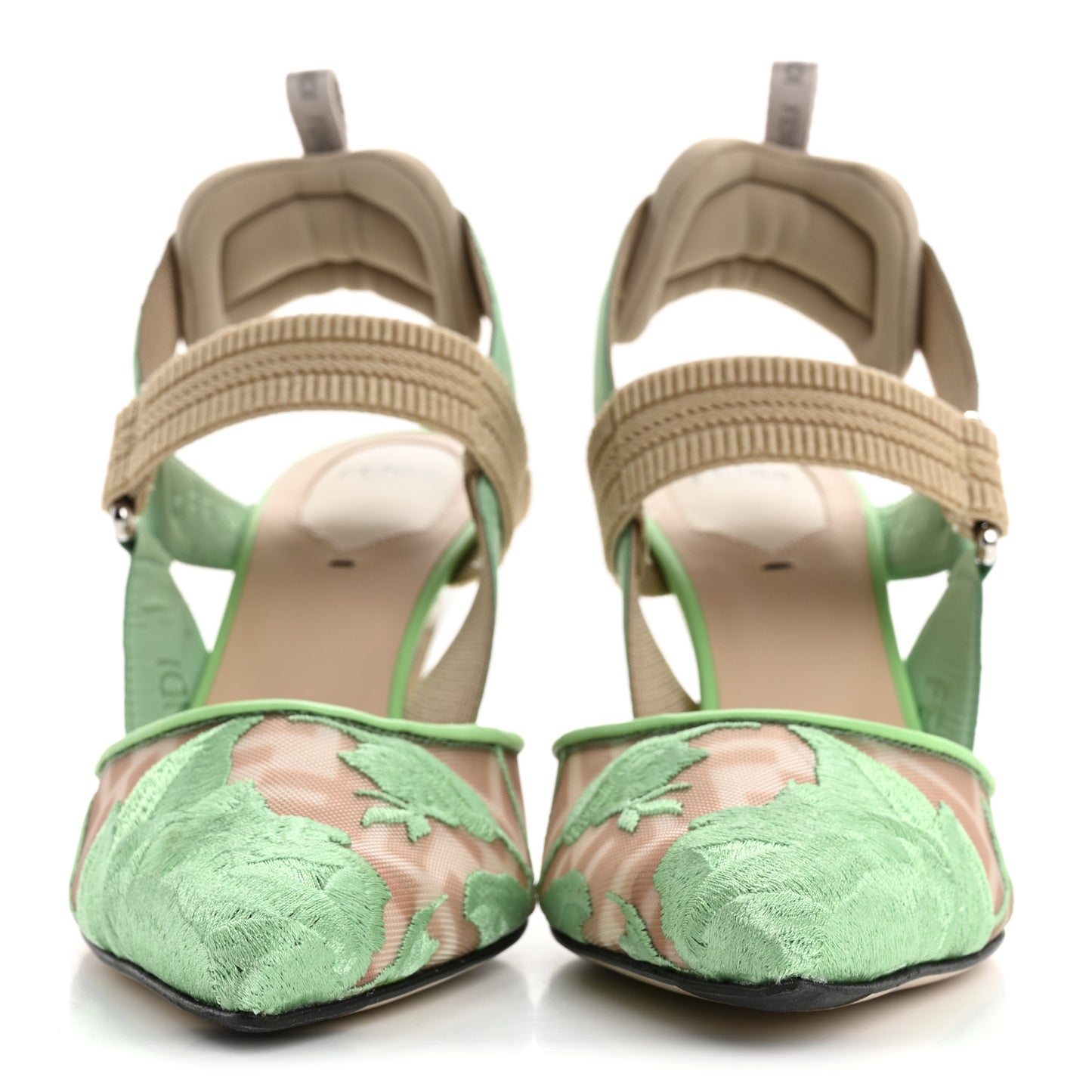 Mesh Vitello Floral Embroidered Colibri Lite 85mm Slingback Pumps 37 Edamame