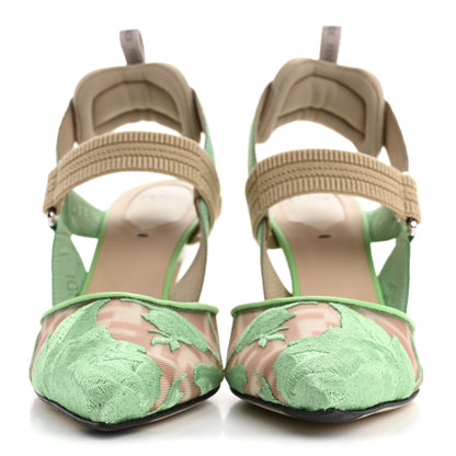 Fendi Mesh Vitello Floral Embroidered Colibri Lite 85mm Slingback Pumps 37 Edamame 3 of 10