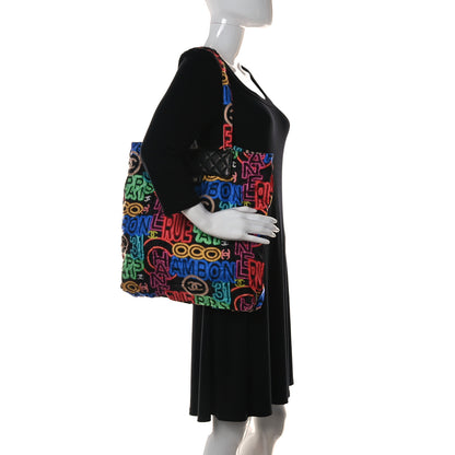Chanel Caviar Fabric Graffiti Foldable Tote Bag With Chain Black Multicolor 2 of 18