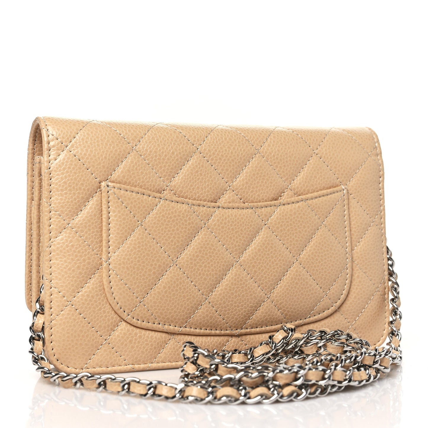 Caviar Quilted Wallet on Chain WOC Beige