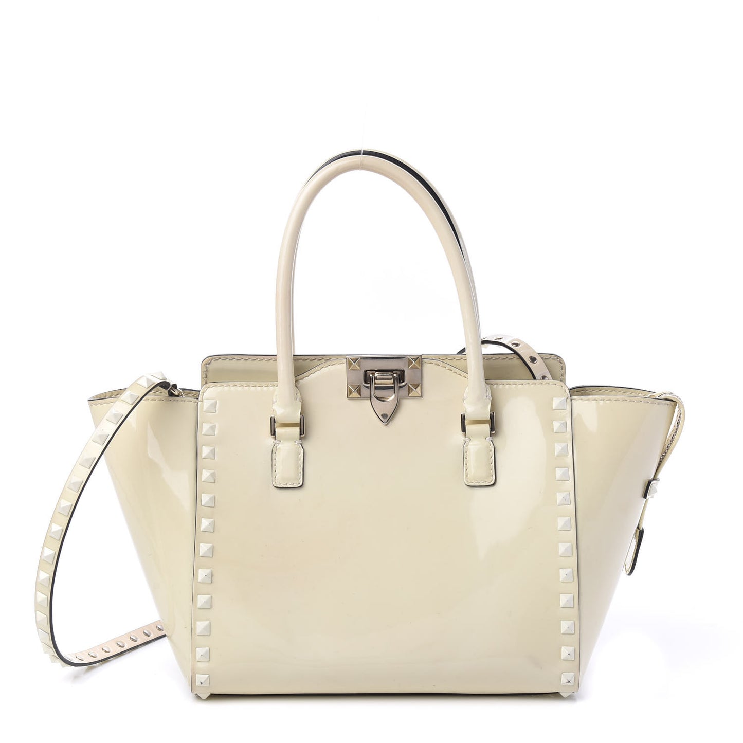 Patent Small Rockstud Double Handle Tote Ivory