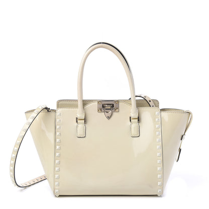 Valentino Garavani Patent Small Rockstud Double Handle Tote Ivory 1 of 8