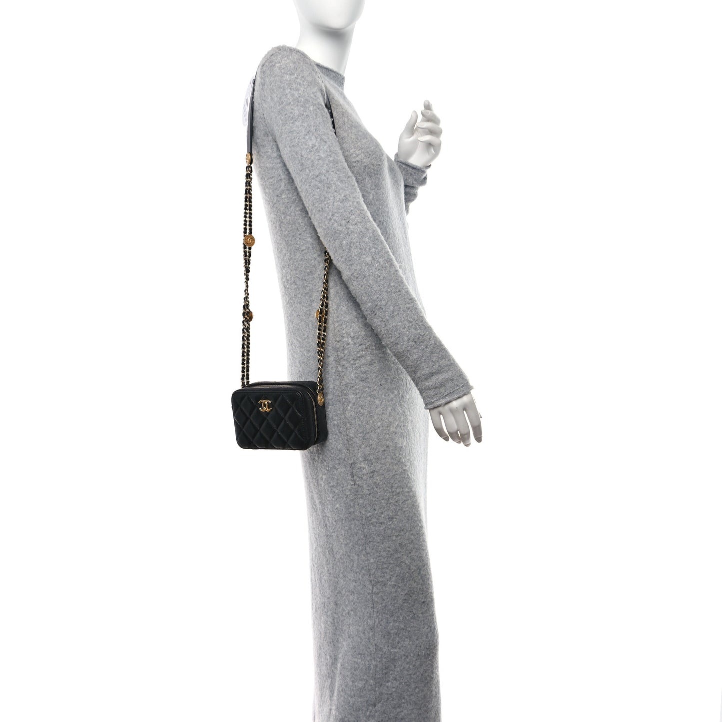 Caviar Quilted Twist Your Buttons Clutch With Chain Black