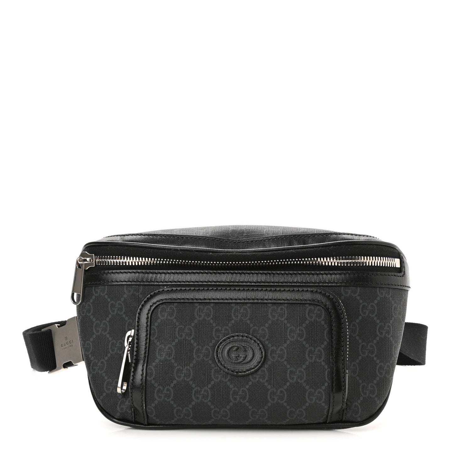 GG Supreme Monogram Textured Calfskin Retro Interlocking G Belt Bag Black