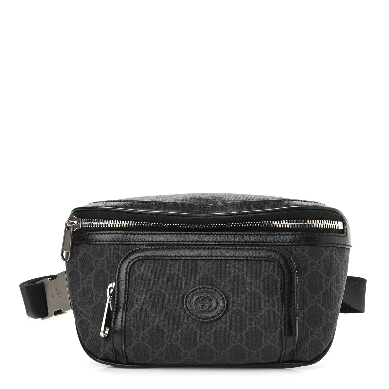 Gucci GG Supreme Monogram Textured Calfskin Retro Interlocking G Belt Bag Black 1 of 8