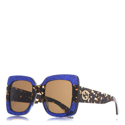 Gucci Square Frame GG0083S Sunglasses Glitter Blue Havana Brown 1 of 8