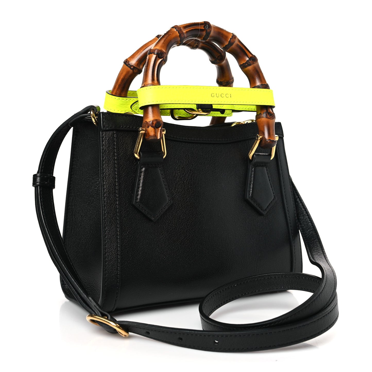 Wonka Grain Calfskin Mini Diana Tote Bag Black Yellow Fluo