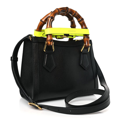 Gucci Wonka Grain Calfskin Mini Diana Tote Bag Black Yellow Fluo 3 of 9