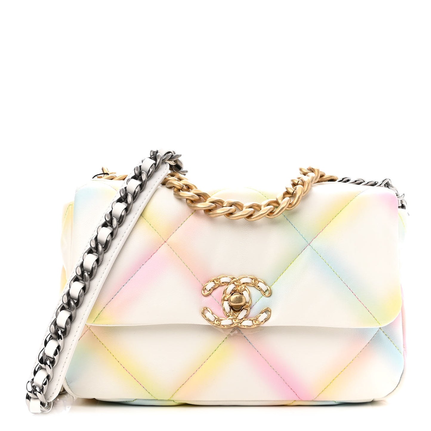 Printed Goatskin Quilted Medium Chanel 19 Flap White Multicolor