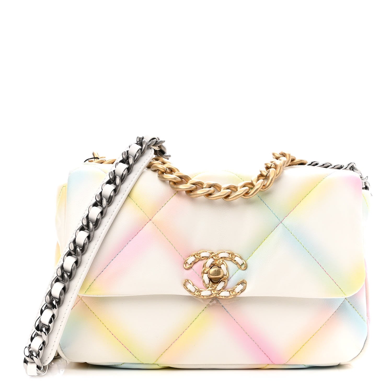 Chanel Printed Goatskin Quilted Medium Chanel 19 Flap White Multicolor 1 of 11