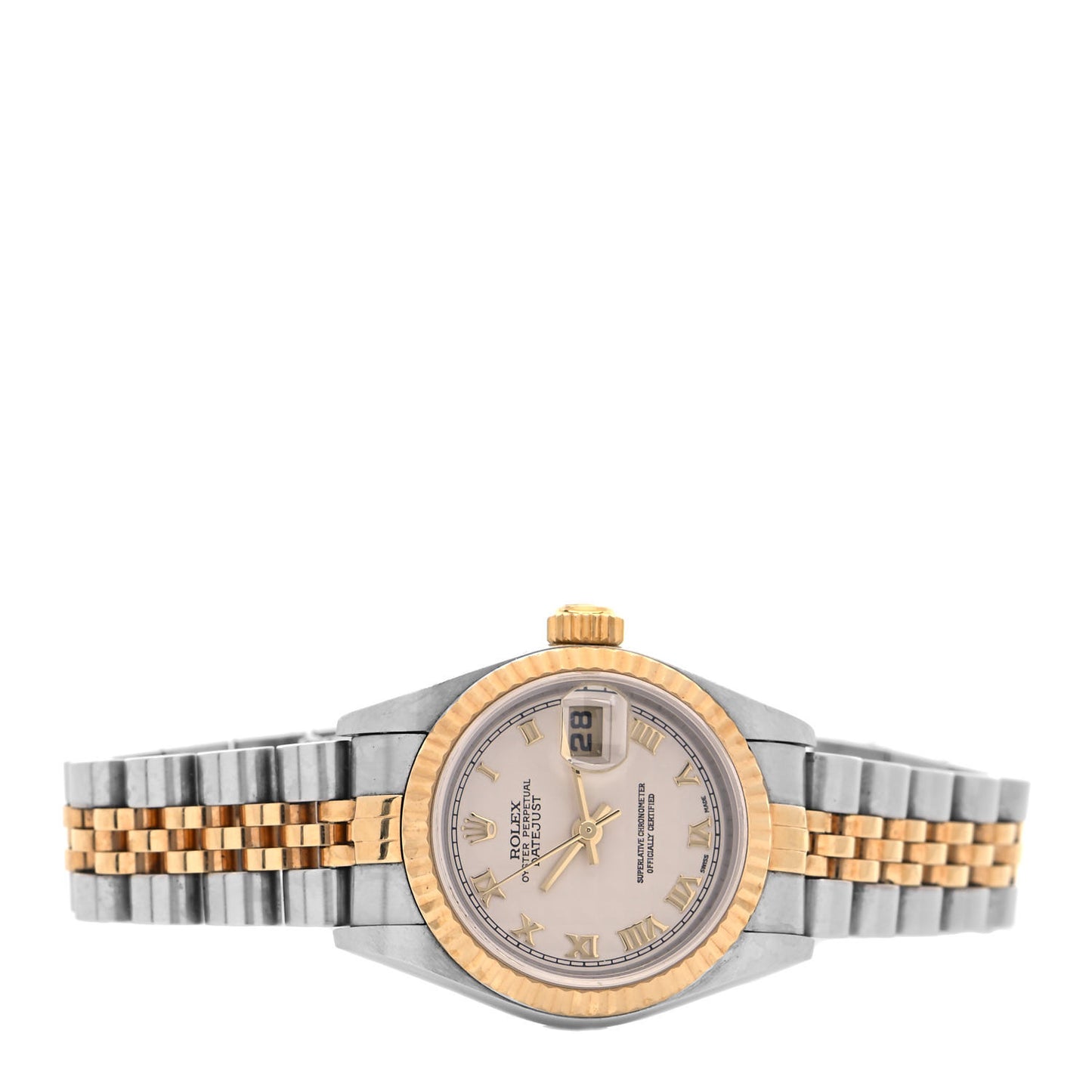 Stainless Steel 18K Yellow Gold 26mm Oyster Perpetual Datejust Watch White Roman 79173