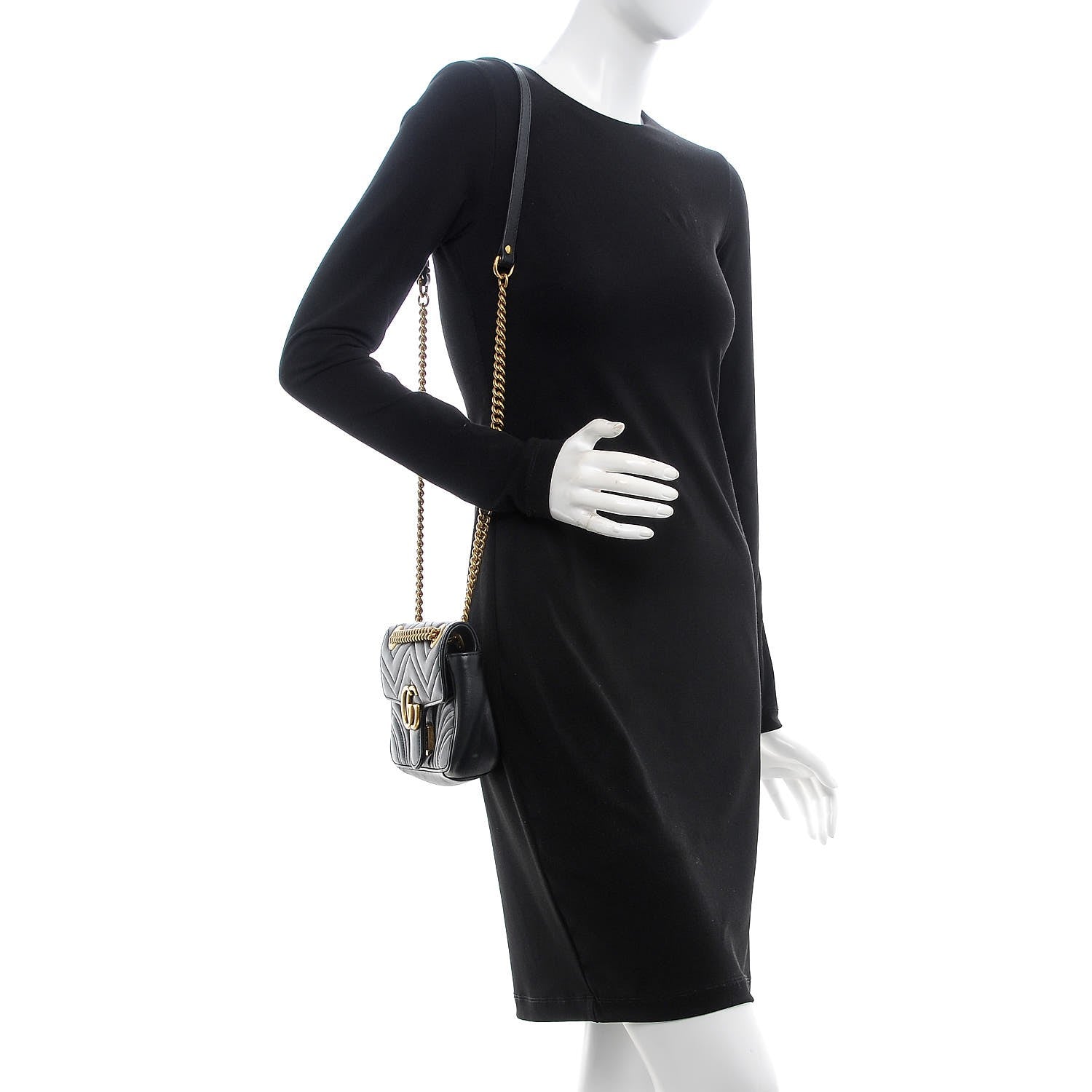 Gucci Calfskin Matelasse Mini GG Marmont Shoulder Bag Black 2 of 10