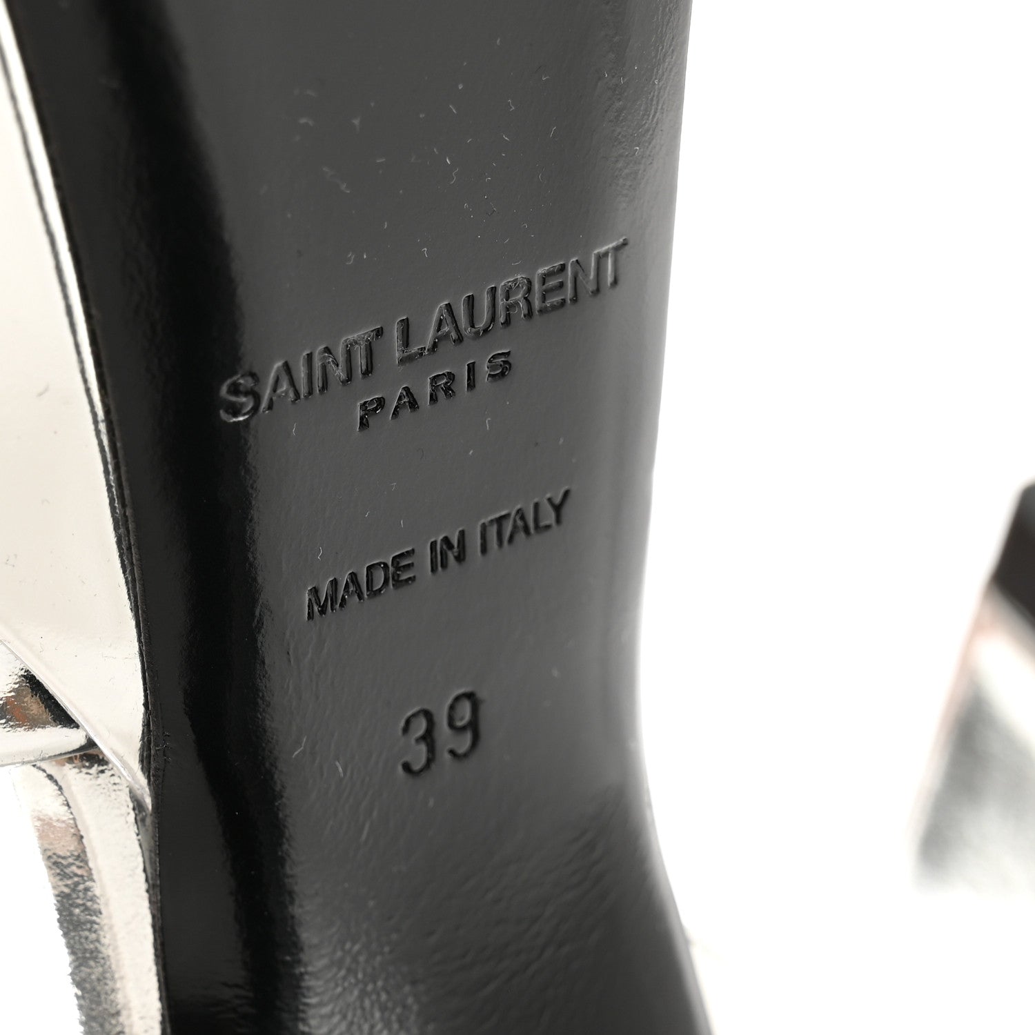 Saint Laurent Metallic Patent Sexy 95 Tanouk Platform Sandals 39 Argento 7 of 12