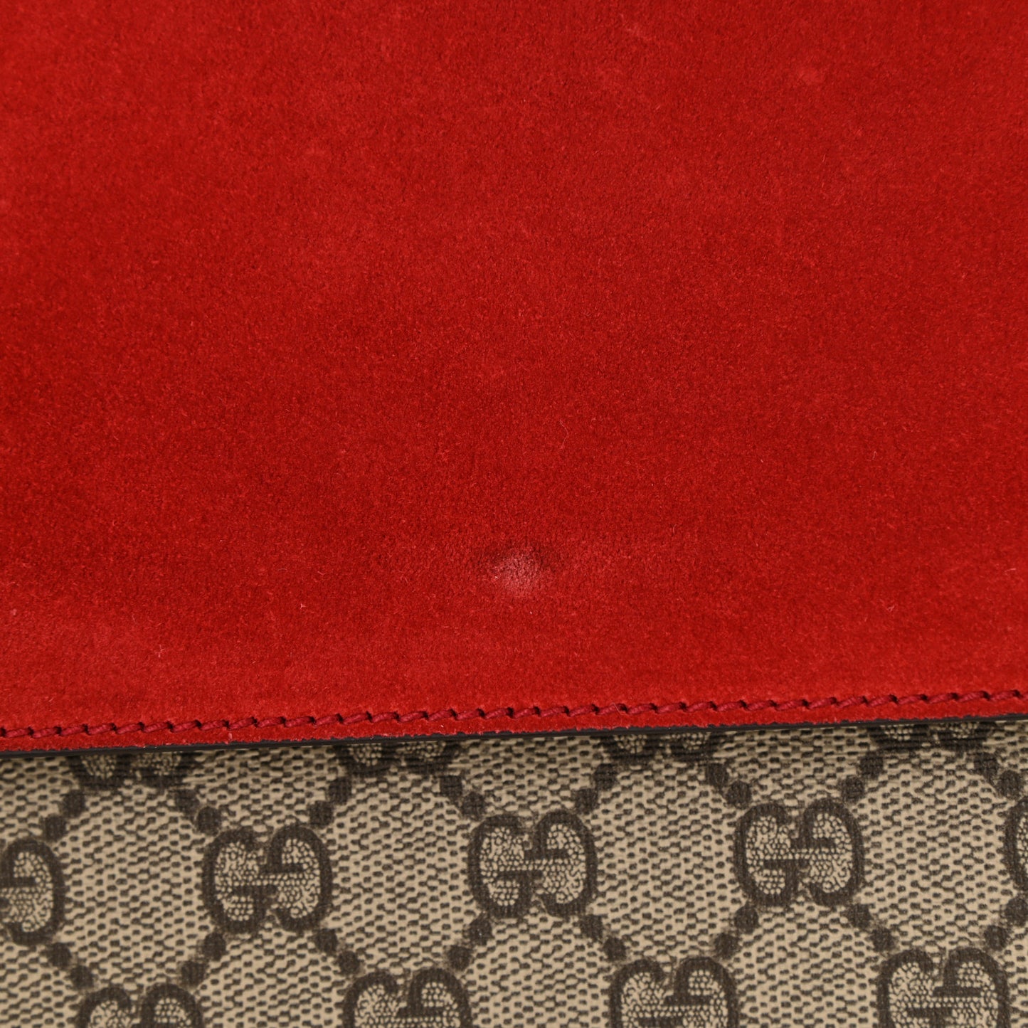 GG Supreme Monogram Suede Cudu Medium Dionysus Shoulder Bag Beige Ebony Vulcanic Red