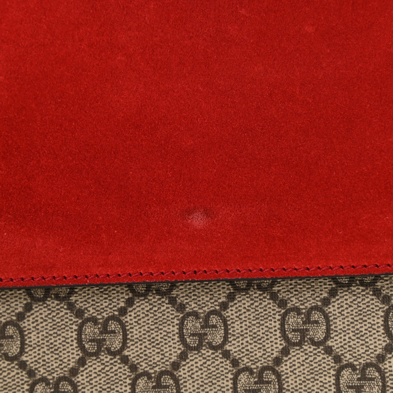 Gucci GG Supreme Monogram Suede Cudu Medium Dionysus Shoulder Bag Beige Ebony Vulcanic Red 10 of 13