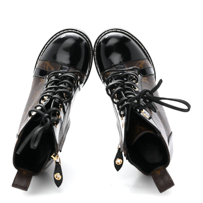 Louis Vuitton Patent Calfskin Monogram Star Trail Ankle Boots 37.5 Black 2 of 9