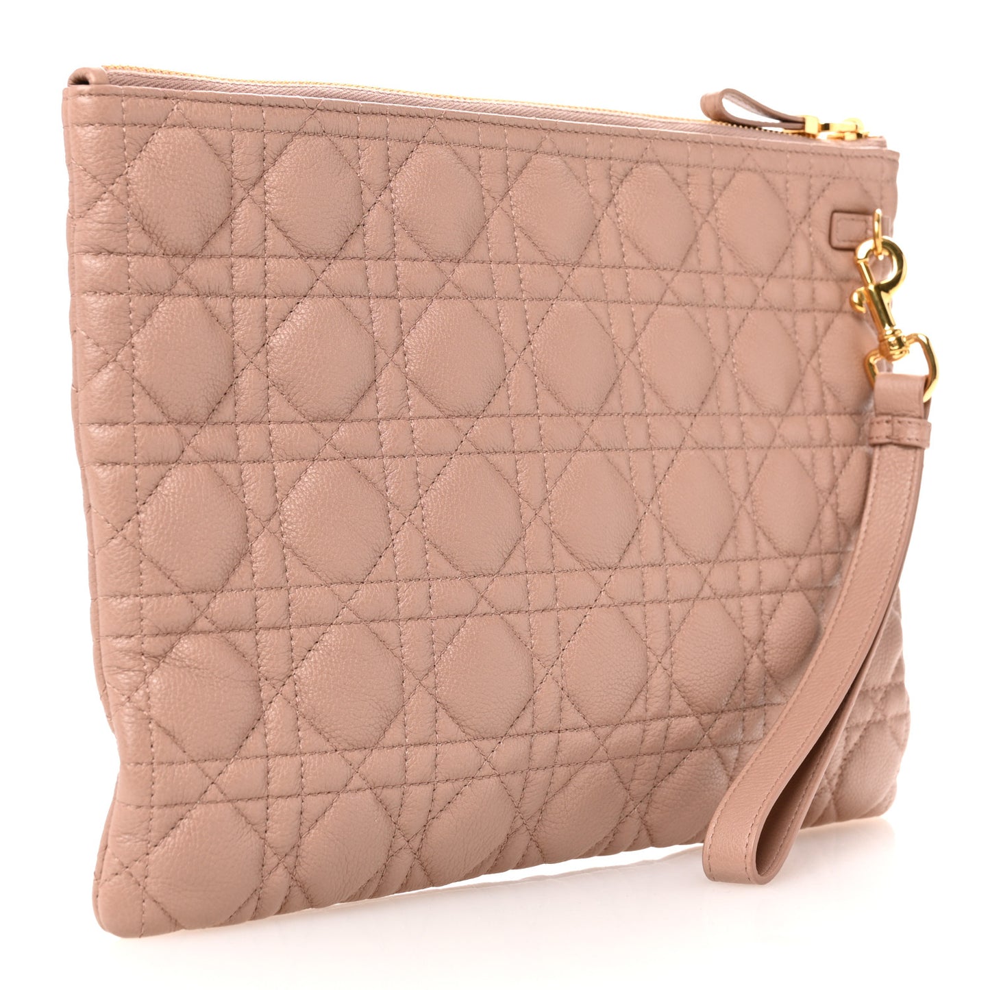 Supple Calfskin Cannage Large Caro Daily Pouch Rose Des Vents
