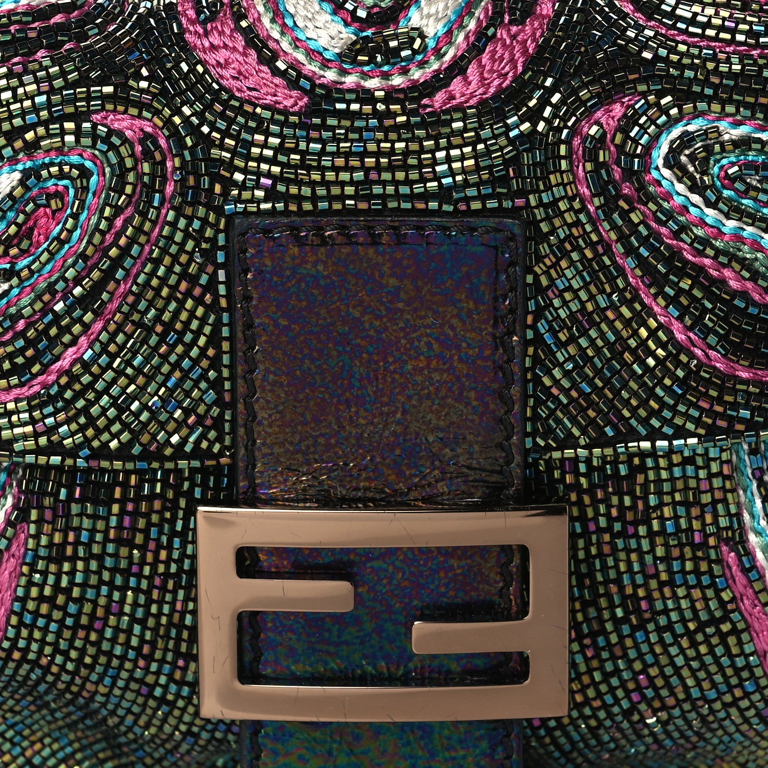 Fendi Metallic Calfskin Peacock Beaded Baguette Multicolor 8 of 11