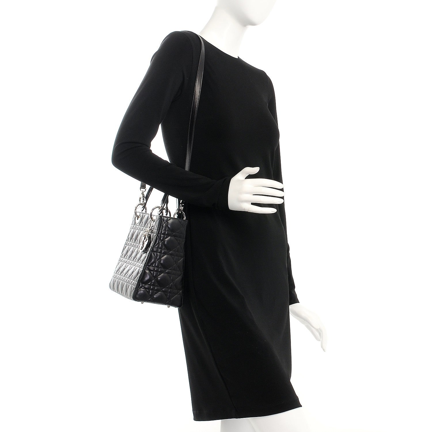 Christian Dior Lambskin Cannage Medium Lady Dior Black 2 of 12
