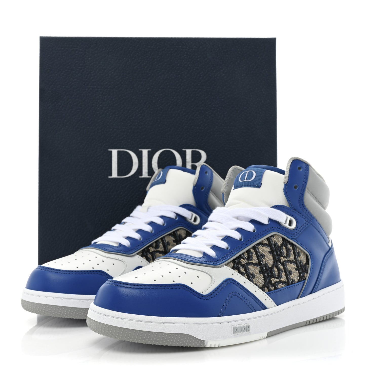 Smooth Calfskin Jacquard Oblique Mens B27 High Top Sneakers 40 Blue White