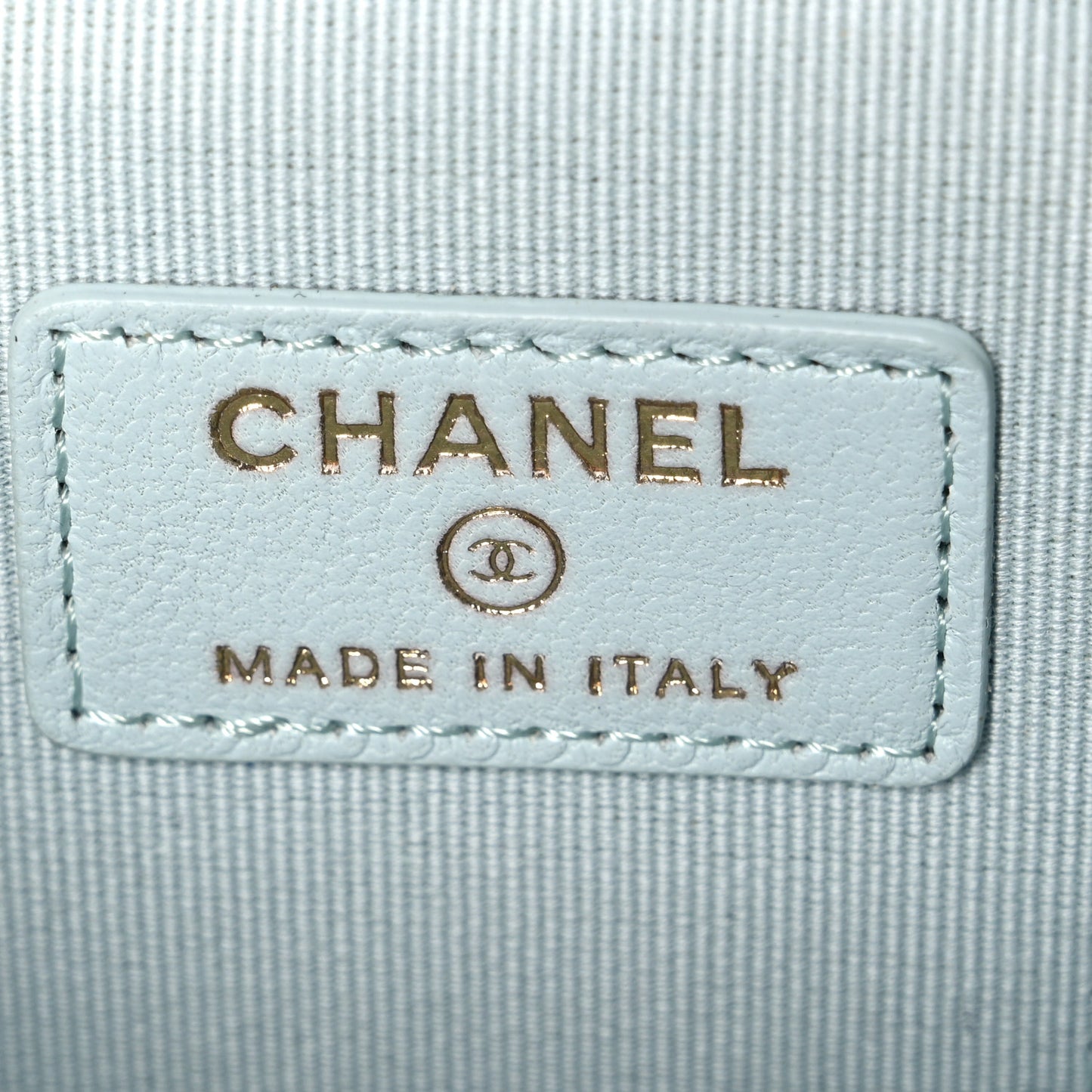 Lambskin Quilted Top Handle Mini Vanity Case With Chain Light Blue