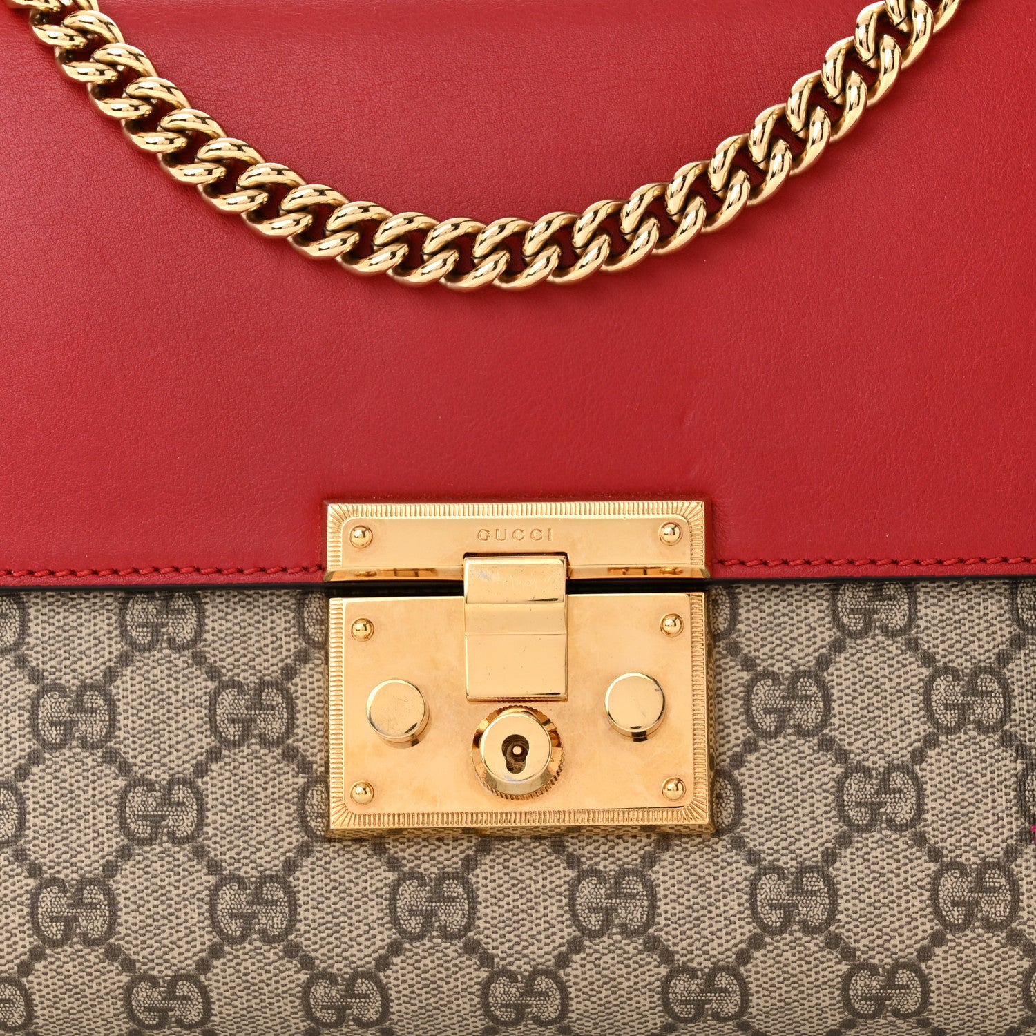Gucci GG Supreme Monogram Calfskin Medium Padlock Shoulder Bag Beige Hibiscus Red New Rosette 8 of 13