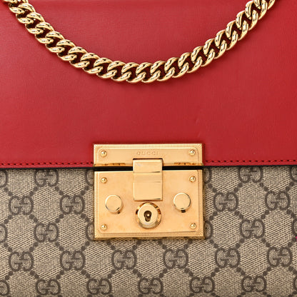 Gucci GG Supreme Monogram Calfskin Medium Padlock Shoulder Bag Beige Hibiscus Red New Rosette 8 of 13