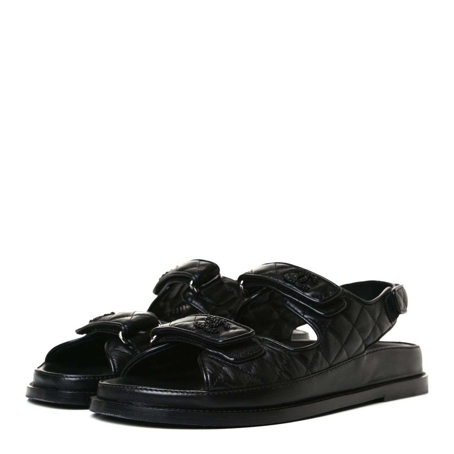 Lambskin Quilted Velcro Dad Sandals 41 So Black