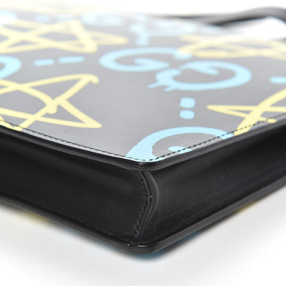 Gucci Calfskin GucciGhost Print GG Medium Documents Holder Black New Acquamarine 9 of 10