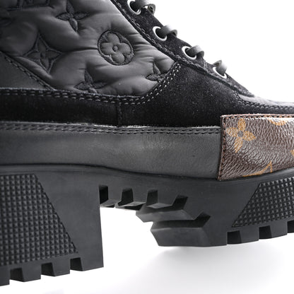 Louis Vuitton Nylon Suede Calfskin Shearling Monogram Laureate Platform Boots 38 Black 11 of 12