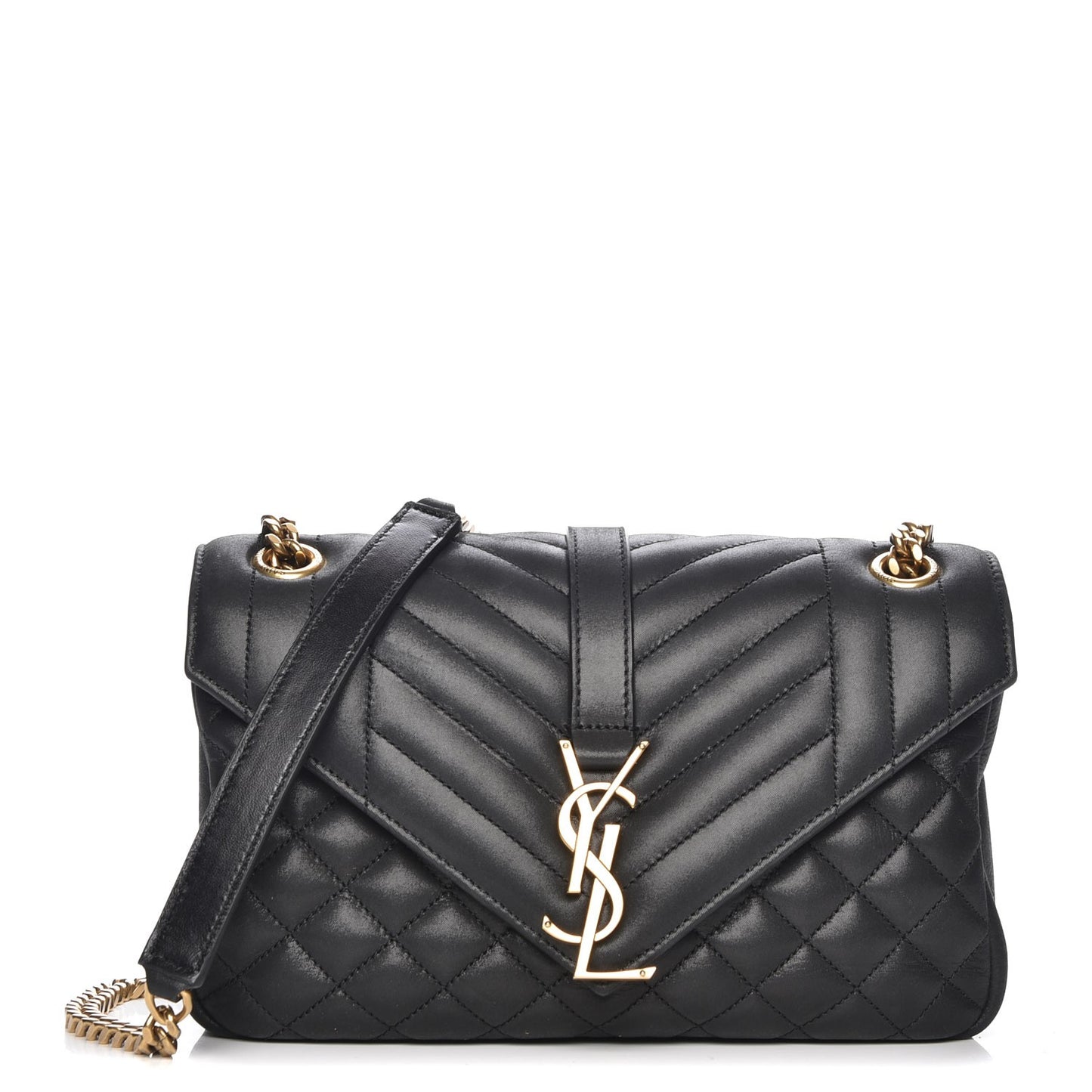 Sheepskin Tri-Quilt Monogram Medium College Bag Black