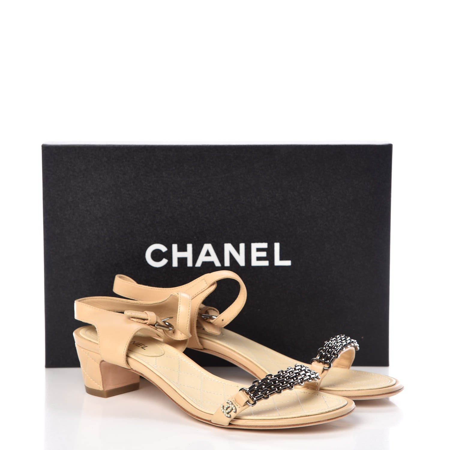 Chanel Lambskin CC Pearl Chain Sandals 37 Beige 9 of 9