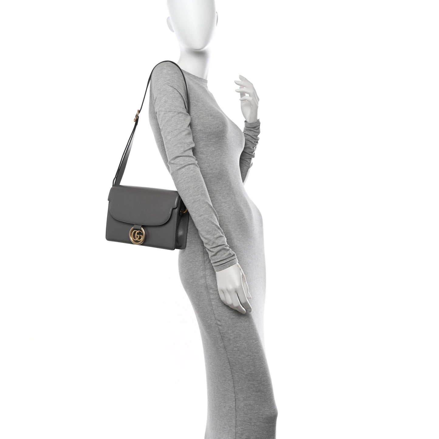 Textured Calfskin Small Torchon GG Ring Shoulder Bag Dusty Grey