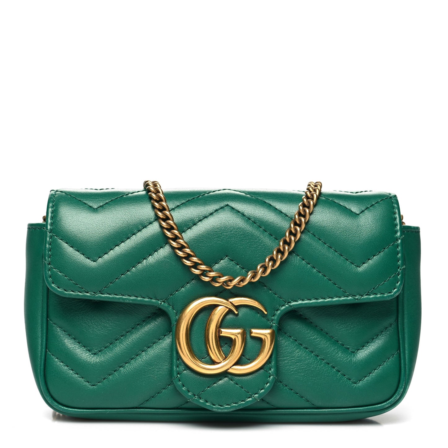Calfskin Matelasse Super Mini GG Marmont Shoulder Bag Emerald Green